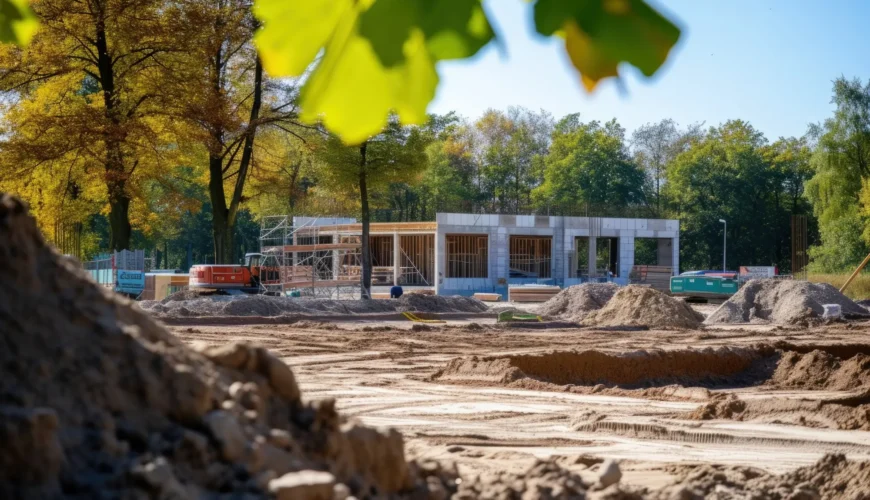 imagem de obra de uma casa terrea num terreno grande