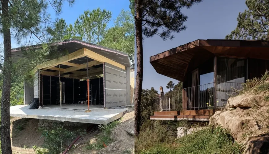 processo de construção Douro Wood House, projeto MJARC Arquitetos com sistema de construção modular